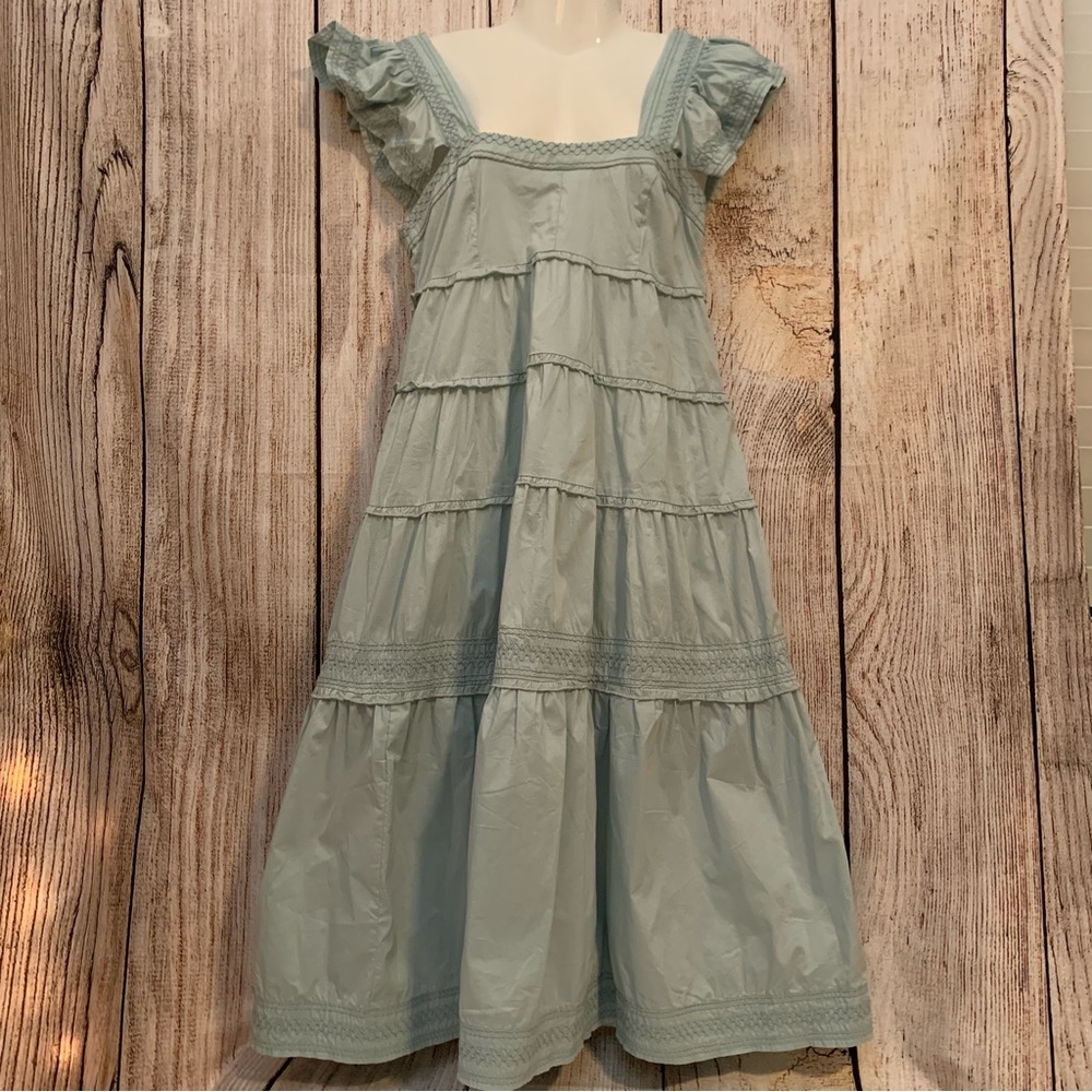 KARLIE Women's Tiered Sea Foam Embroidery Boho Dress Nylon Cotton Blend M